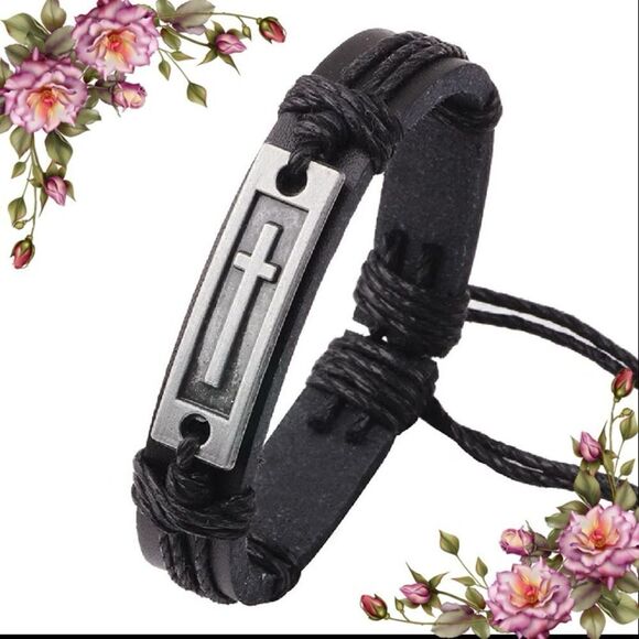 Metal Alloy Cowhide Cross Leather Adjustable Woven Bracelet Jewelry - Picture 10 of 10